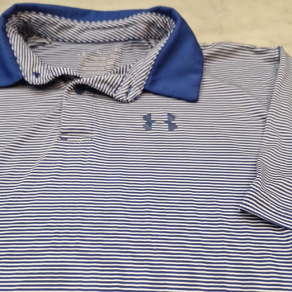 Under Armour Men's Blue White Striped Shortsleeve Performance Drifit Polo XL